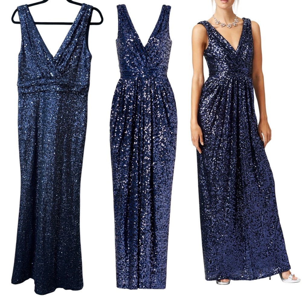 Badgley Mischka Belle Putting on the Glitz Gown Navy Sequin Countdown Couture 8